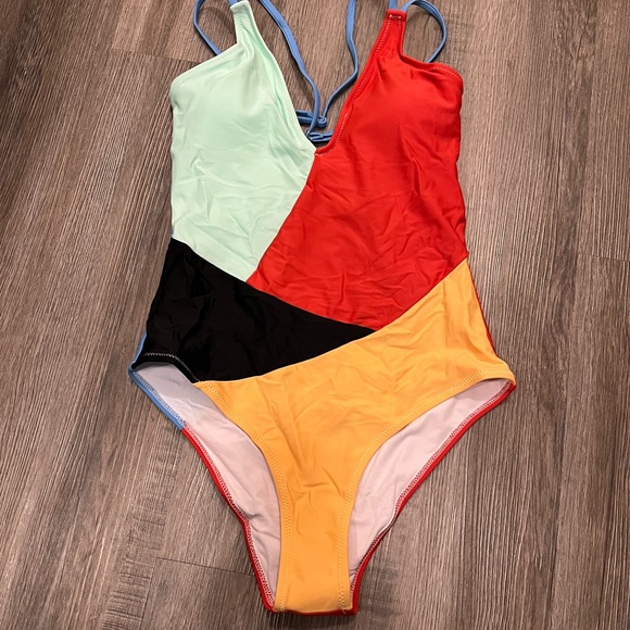 CUPSHE Color Block V-Neck One Piece Swimsuit M - Picture 4 of 6